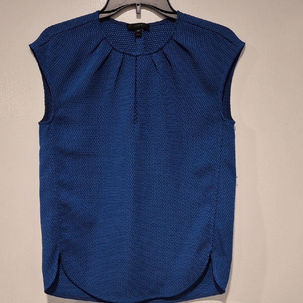 J. Crew Royal Blue Textured Pleated Neck Sleeveless Top